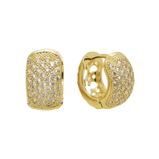 Brinco Articulado Cravejado com Micro Zircônias com Detalhes Vazados Banho Ouro 18k