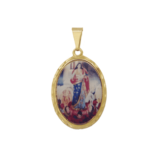 Pingente Nossa Senhora da Abadia com Detalhes Emoldurados Banho Ouro 18K
