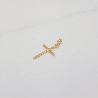 Pingente de Cruz Palito com X no Centro Banho Ouro 18K