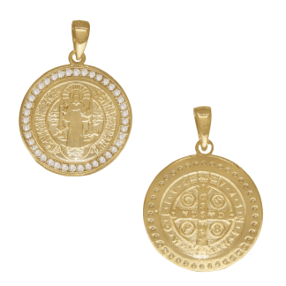 Pingente São Bento Banho Ouro 18k Pequeno com Pedras.