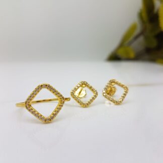 Brinco Quadrado Vazado Cravejado Banho Ouro 18k