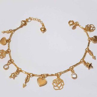 Pulseira Berloques Variados Banho Ouro 18k
