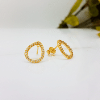 Brinco Gota Vazada Cravejado Zircônio Banho Ouro 18k