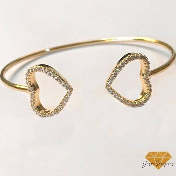 Bracelete de Coração Cravejado Zircônio Banho Ouro 18k