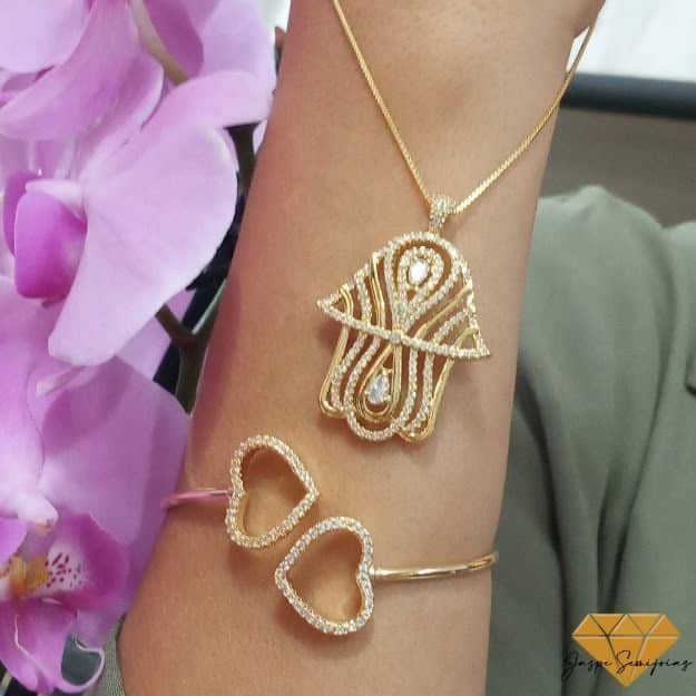 Bracelete de Coração Cravejado Zircônio Banho Ouro 18k - Imagem 2