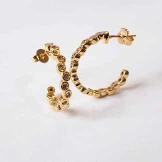 Argola Zircônia e Bola Lisa Folheado Ouro 18K