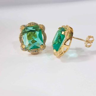 Brinco pedra cravejado zircônia folheado ouro 18K