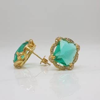 Brinco pedra cravejado zircônia folheado ouro 18K