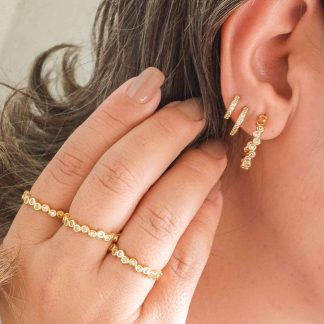 Anel Zircônia e Bola Lisa Folheado Ouro 18K