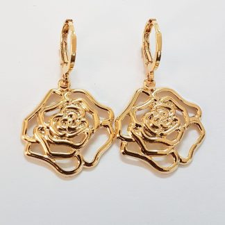 Argola Articulada Rosa Vazada 20mm Banho Ouro 18K