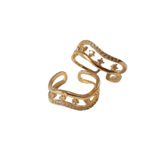 Anel Fios Ondulados ZIRC Aberto Banho Ouro 18k