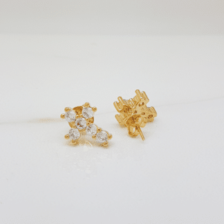 Brinco Cruz 6 Zirc 3MM -15/12MM Banho ouro 18 k