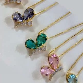 Colar Borboleta Pedra 20/15mm - Banho Ouro18k