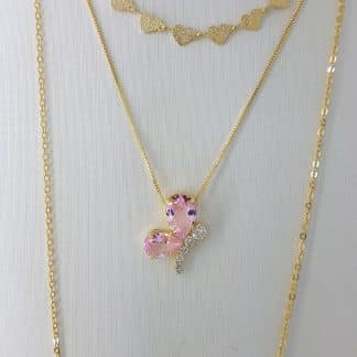 Colar Borboleta Pedra 20/15mm - Banho Ouro18k