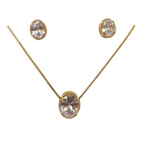 Conjunto Zircônia Oval - Banho Ouro18k