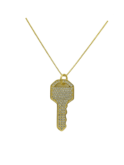 Colar Chave MicroZircônia Cravejada 32mm - Banho Ouro18k