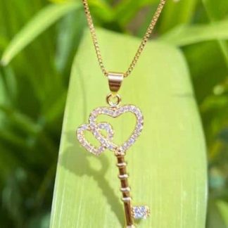 Colar Chave Coração 30/16mm - Banho Ouro18k