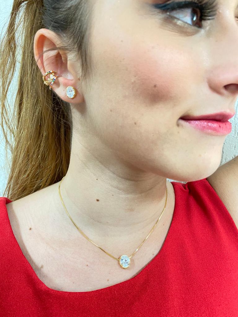 Conjunto Zircônia Oval - Banho Ouro18k