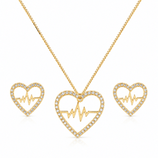 Conjunto Coração Crav Batimentos - Banho Ouro18k