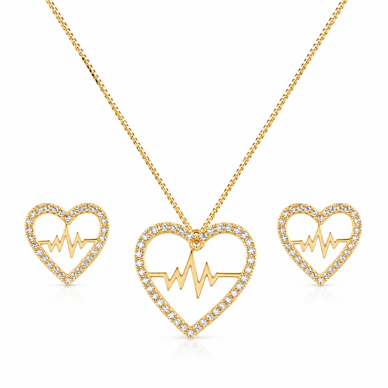 Conjunto Coração Crav Batimentos - Banho Ouro18k - Imagem 2