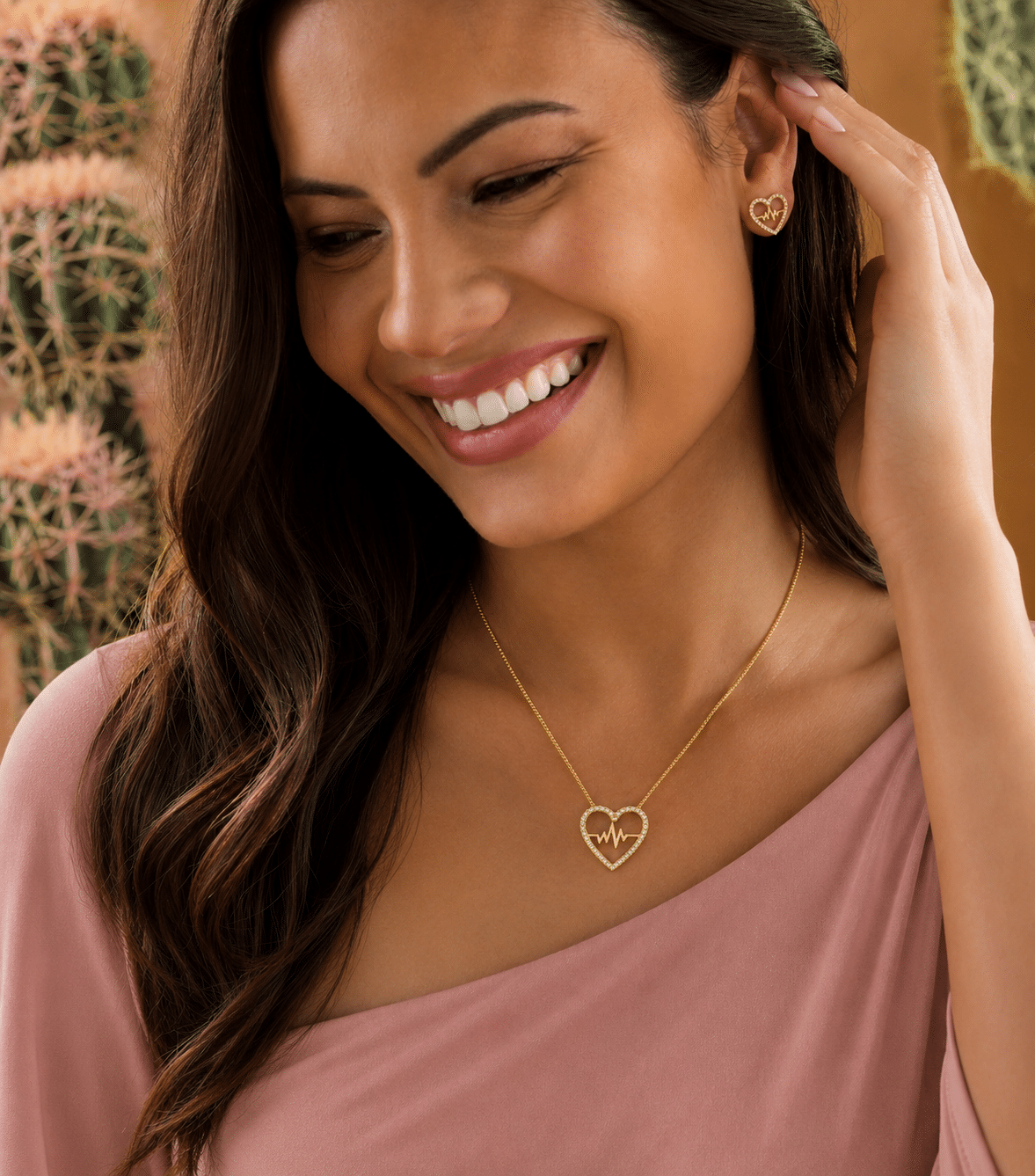Conjunto Coração Crav Batimentos - Banho Ouro18k