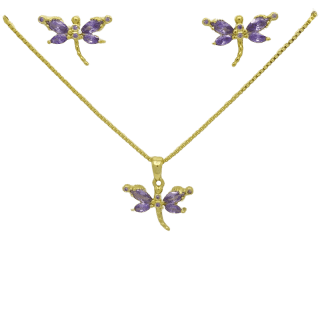 Conjunto Libélula Colorida - Banho Ouro18k