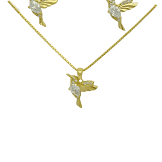 Conjunto Beija-Flor Colorida - Banho Ouro18k