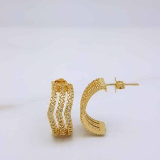 Brinco fios cravejado 6/2mm folheado ouro 18k