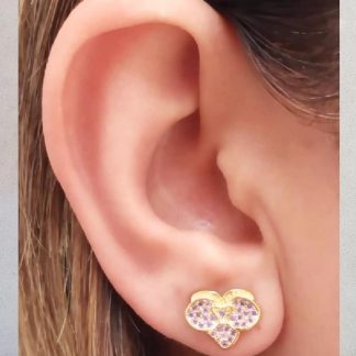 Brinco Flor Crav Ametistas 12M Banho Ouro 18k