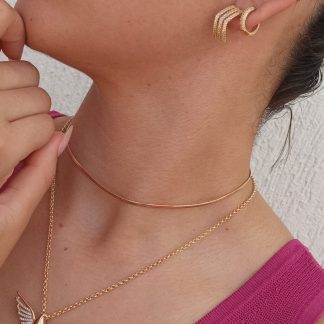 Brinco fios cravejado 6/2mm folheado ouro 18k