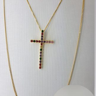 Colar Cruz Zirc 2MM COR 50MM Banho Ouro 18k