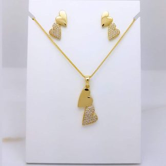 Conjunto coração cravejado e liso - Cristal