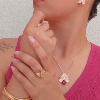 Anel Flor Gota Rubi