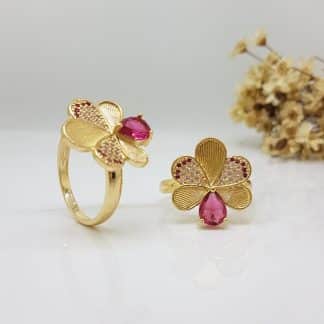 Anel Flor Gota Rubi