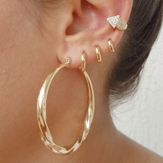 Argolas Oval e Redonda Torcida banho ouro 18k