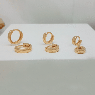 Trio Argola Articulada Fina Detalhe b ouro 18k