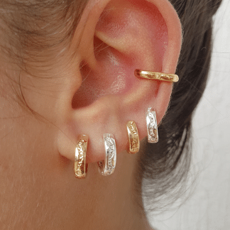 Trio Argola Articulada Fina Detalhe b ouro 18k