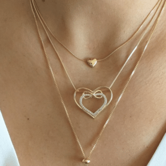 Colar 45cm Coração Liso 8mm banho ouro 18k