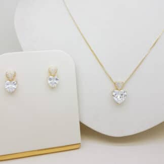 Conjunto Coração Pedra Cravejado