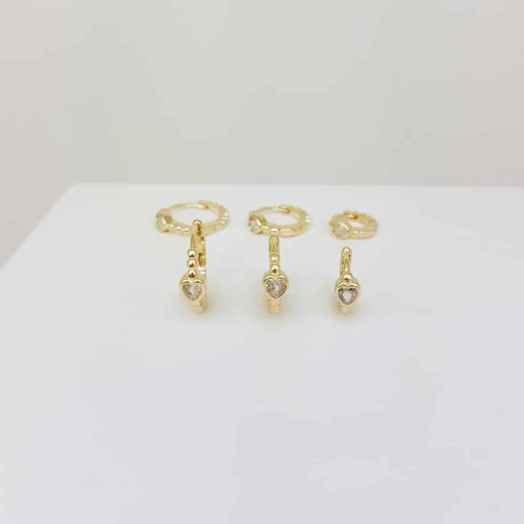 Trio de Argola Articulada com Coração em Zircônia - Imagem 2