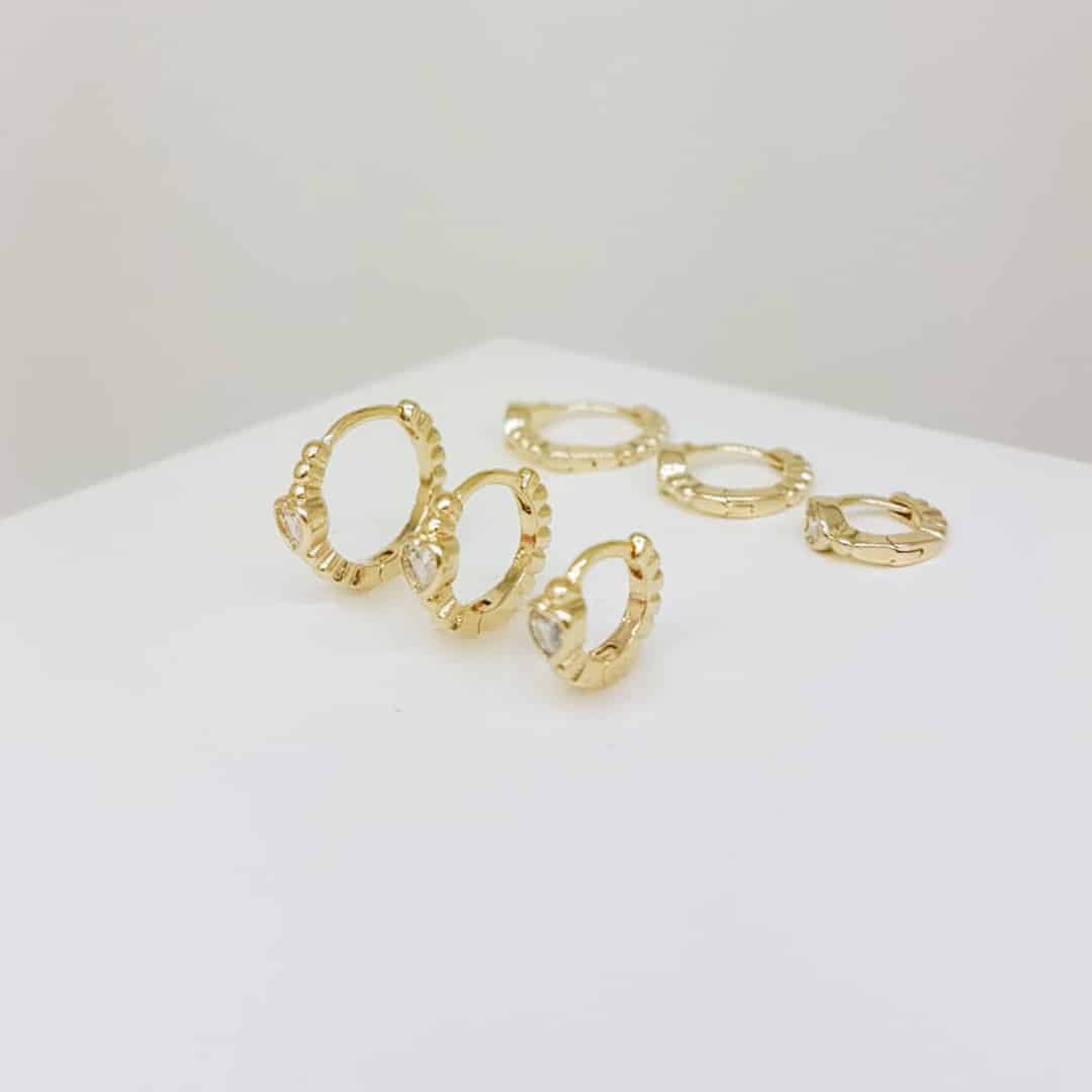 Trio de Argola Articulada com Coração em Zircônia